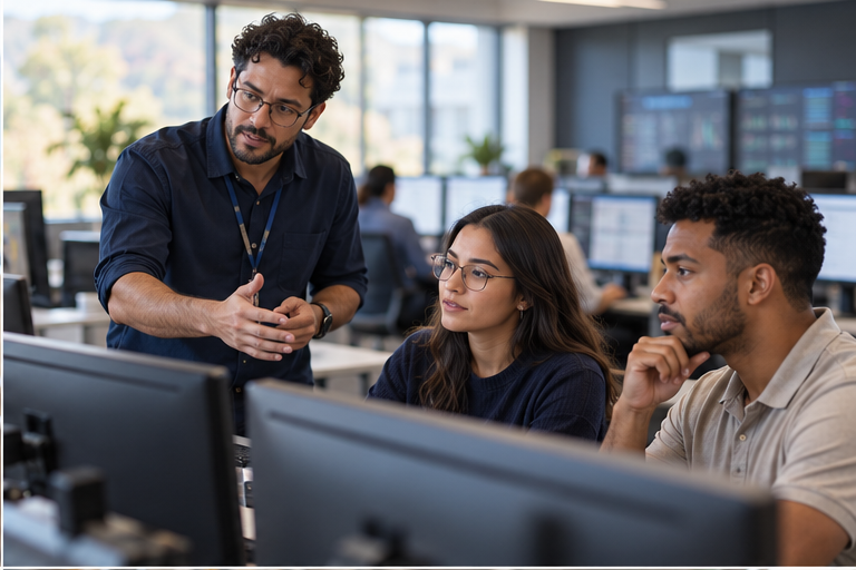 Equipe analisa informações em uma central de operação